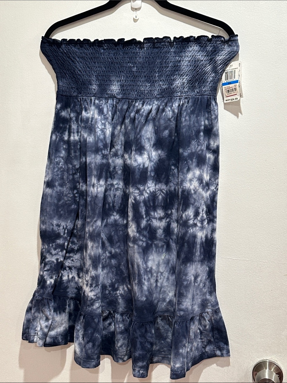 Fresh Brewed Girls Navy Tie-Dye Smocked Strapless Dress